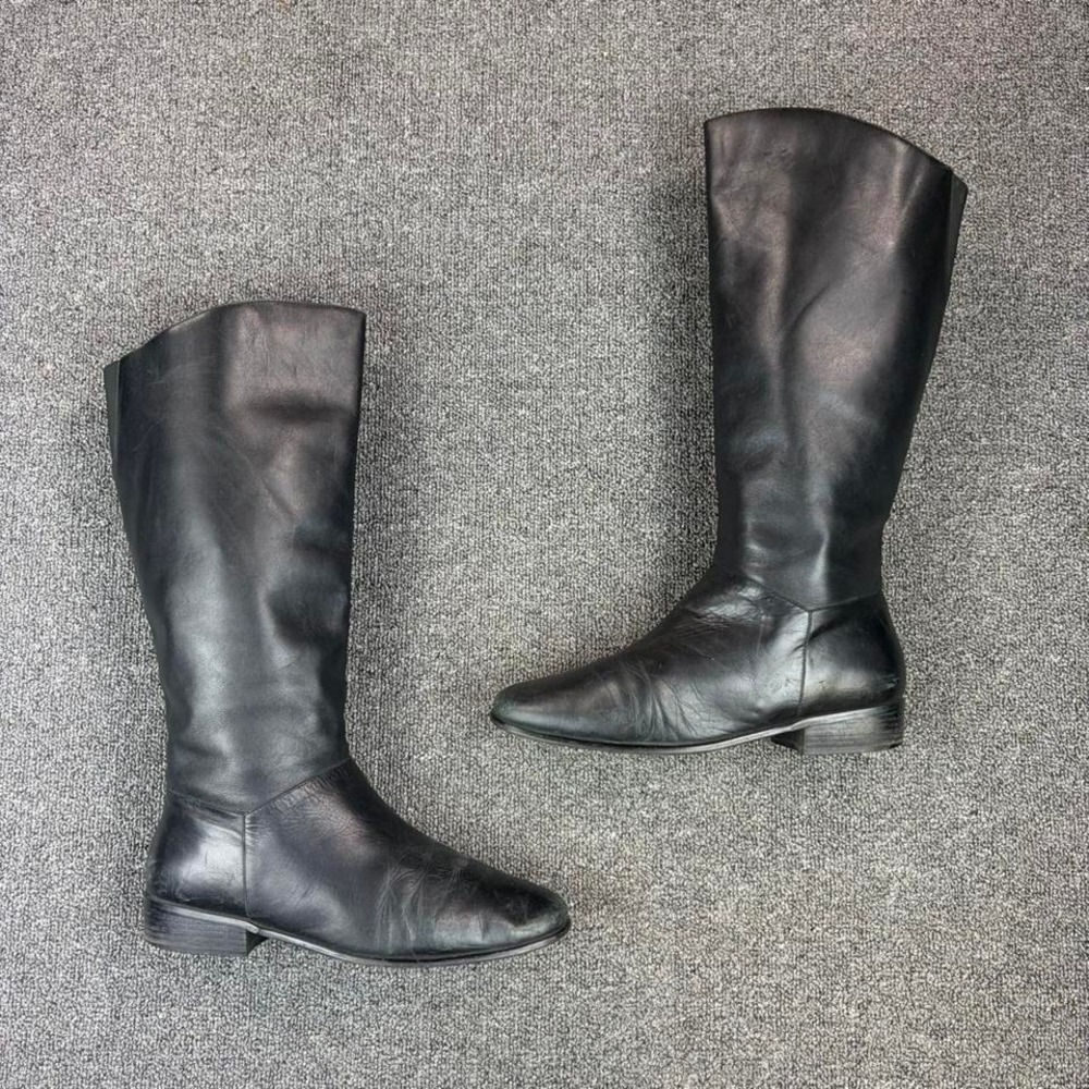 Women's Black Genuine Leather Knee High Pull On Tall Boots Size 10 W